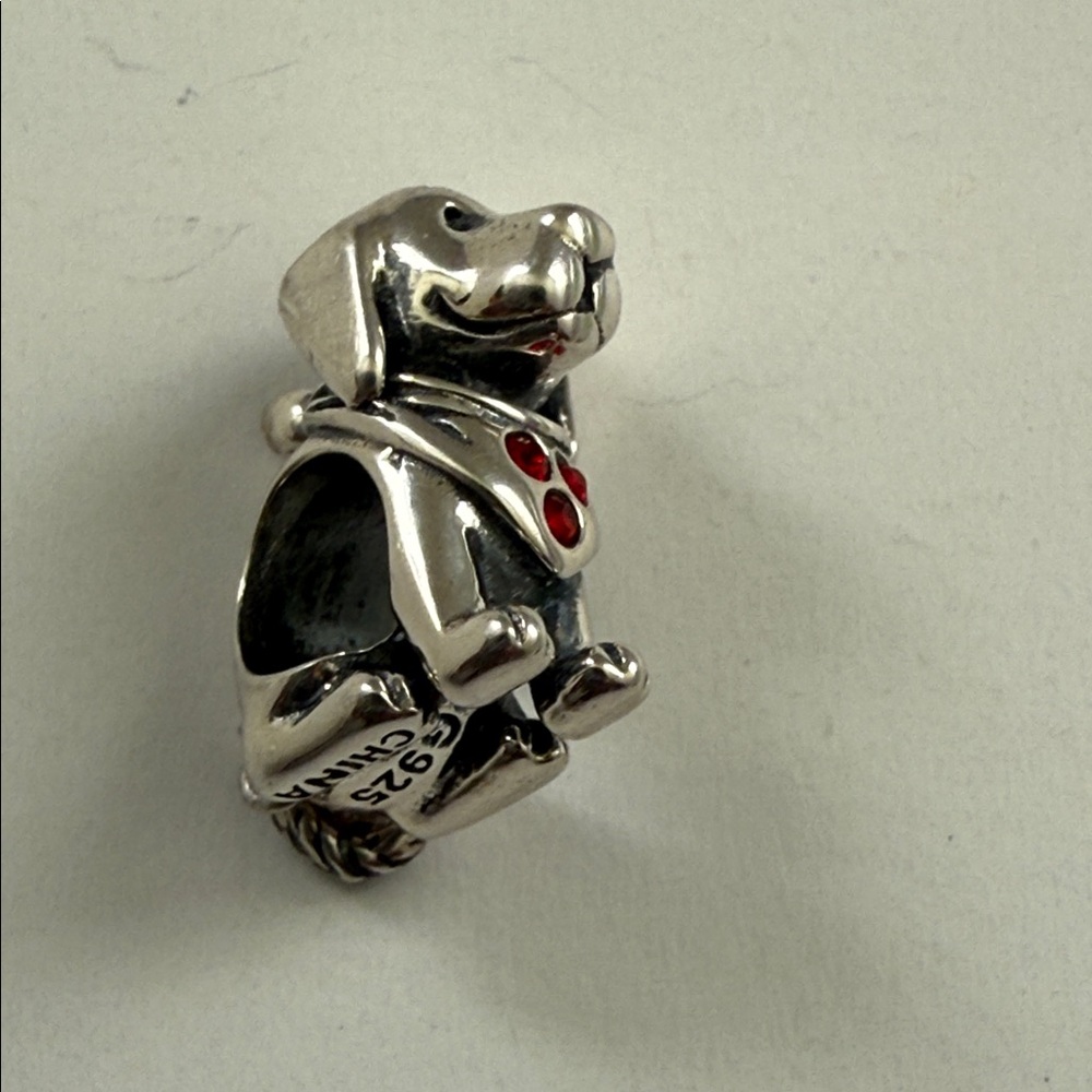 Sterling Silver Dog Bracelet Charm with Red Accents 🥳